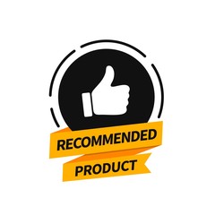 Poster - Flat banner recommended product with thumb up. Vector badge design.