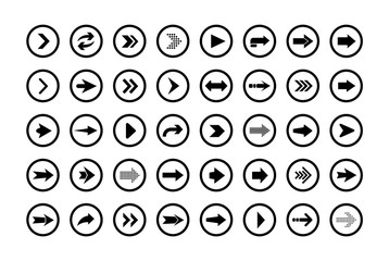 Poster - Arrow icon. Big set of vector flat arrows for web design, mobile apps, interface and more. Round shape.