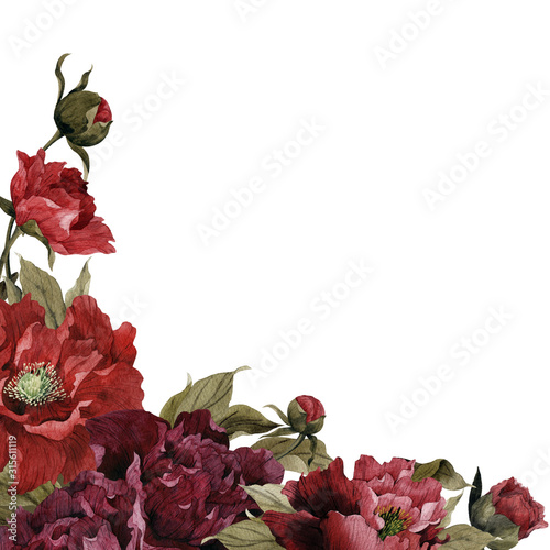 Greeting card with peonies, watercolor, can be used as invitation card for we...