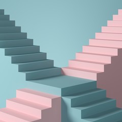 Fototapete - Abstract mock up scene. blue and pink staircase on blue background. 3D rendering