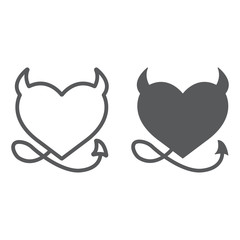 Poster - Devil Heart Valentine line and glyph icon, love and holiday, devil heart sign, vector graphics, a linear pattern on a white background, eps 10.