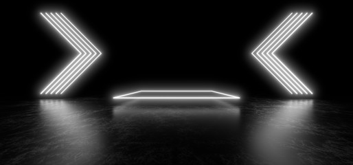 Poster - Beautiful composition of white neon lights on a black background. 3d rendering image.