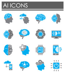 Poster - AI related icon set on background for graphic and web design. Simple illustration. Internet concept symbol for website button or mobile app