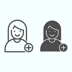Poster - Add a friend line and solid icon. Plus a new person vector illustration isolated on white. Add a contact outline style design, designed for web and app. Eps 10.