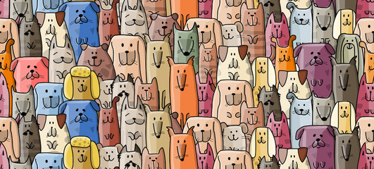 Poster - Funny dogs family, seamless pattern for your design