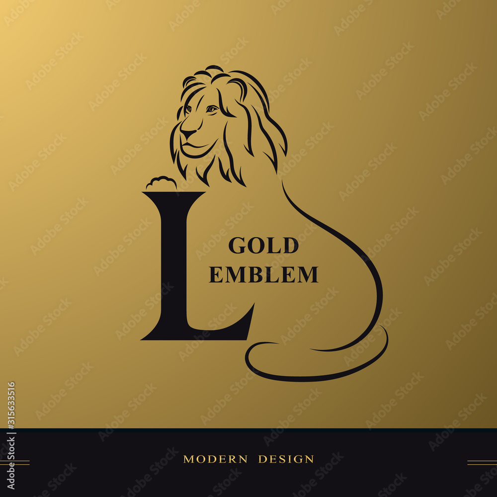 Elegant lion with Capital letter L. Graceful Royal Style. Creative ...