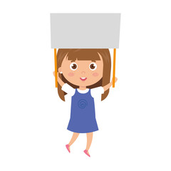 Sticker - girl standing with banner on white background