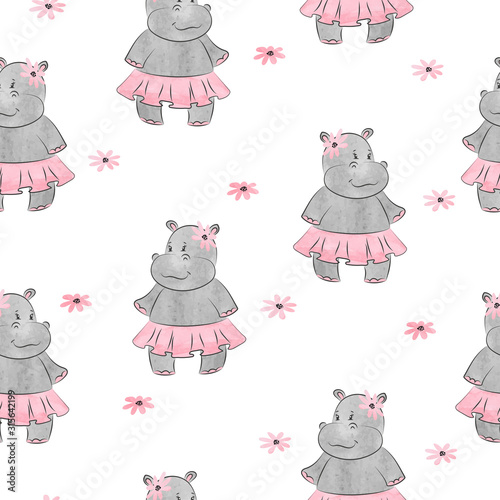 Cute Hippo pattern. Vector ...