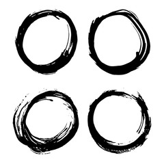 Wall Mural - round frames, grunge textured hand drawn elements set, vector illustration