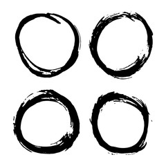 Wall Mural - round frames, grunge textured hand drawn elements set, vector illustration