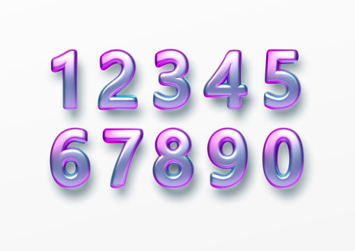 Realistic 3d golden font color rainbow holographic numbers isolated on white background. Design element for holiday greeting flyers, banners, certificates, postcards. Vector illustration