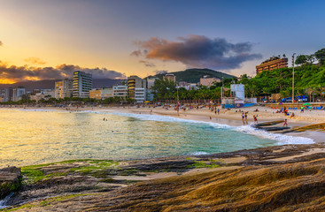 Fototapete - Sunset view of Ipanema beach and Arpoador beach in Rio de Janeiro, Brazil