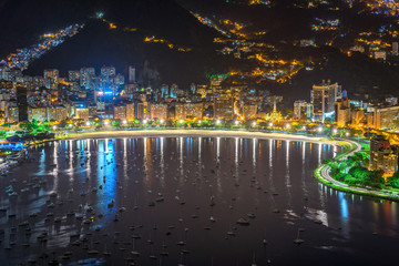 Fototapete - Botafogo and Guanabara bay in Rio de Janeiro, Brazil. Night cityscape of Rio de Janeiro