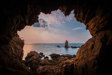 Seaside Cave With Sunset Views