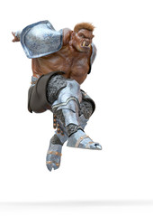 Wall Mural - orc is landing from the jumping for action in a white background
