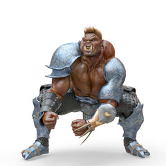 Wall Mural - orc smashing in a white background