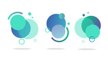 Set Of Round Abstract Badges, Icons Or Shapes In Mint, Green And Blue Colors