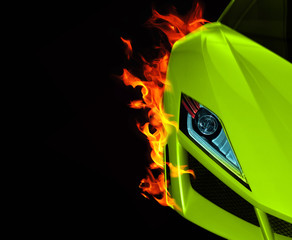 Wall Mural - green super car fire