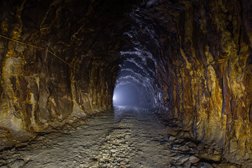 Underground gold mine shaft tunnel drift yellow