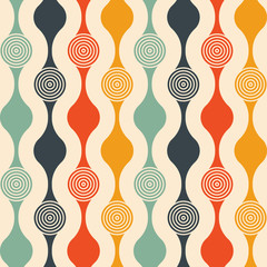 Retro seamless pattern - colorful nostalgic background design with circles