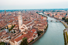 Italy, Veneto, Aerial View Of Verona And Adige River