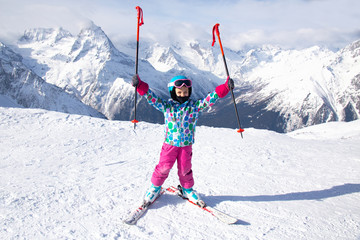 Sticker - little girl  in ski resort