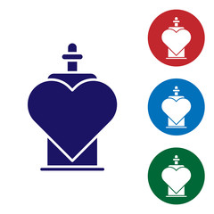 Blue Bottle with love potion icon isolated on white background. Valentines day symbol. Set color icons in circle buttons. Vector Illustration