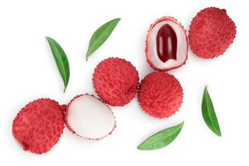 lychee fruit isolated on white background with clipping path and full depth of field. Top view. Flat lay