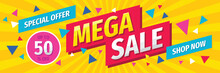 Mega Sale Concept Horizontal Banner Template Design. Discount Abstract Promotion Layout Poster. Mega Sale Vector Illustration. 