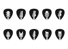 Guitar Pick Logo With Guitar Headstock, Vector Icon Illustration