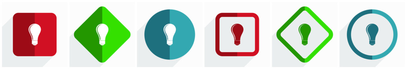 Leinwandbilder - Bulb icon set, flat design vector illustration in 6 options for webdesign and mobile applications in eps 10