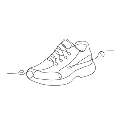Wall Mural - Sneakers with lacing one line drawing on white isolated background