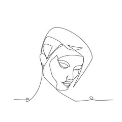 Wall Mural - Young fashion woman with short hair one line drawing on white isolated background.