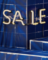 Poster - cosmetic background for product sale event. white neon 