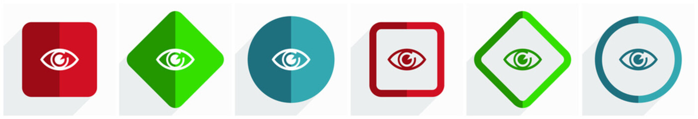 Aufkleber - Eye icon set, flat design vector illustration in 6 options for webdesign and mobile applications in eps 10