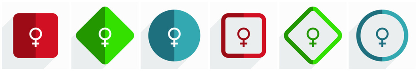 Poster - Female icon set, flat design vector illustration in 6 options for webdesign and mobile applications in eps 10