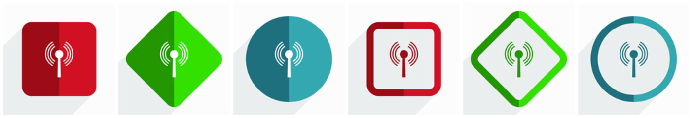 Aufkleber - Wifi icon set, flat design vector illustration in 6 options for webdesign and mobile applications in eps 10