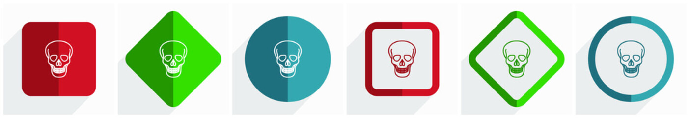 Fototapete - Skull icon set, flat design vector illustration in 6 options for webdesign and mobile applications in eps 10