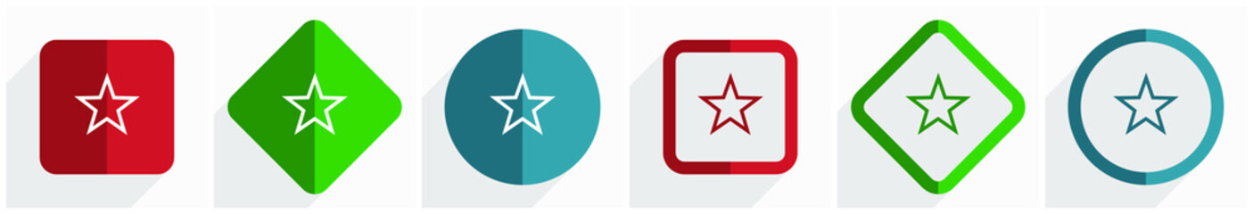Aufkleber - Star icon set, flat design vector illustration in 6 options for webdesign and mobile applications in eps 10
