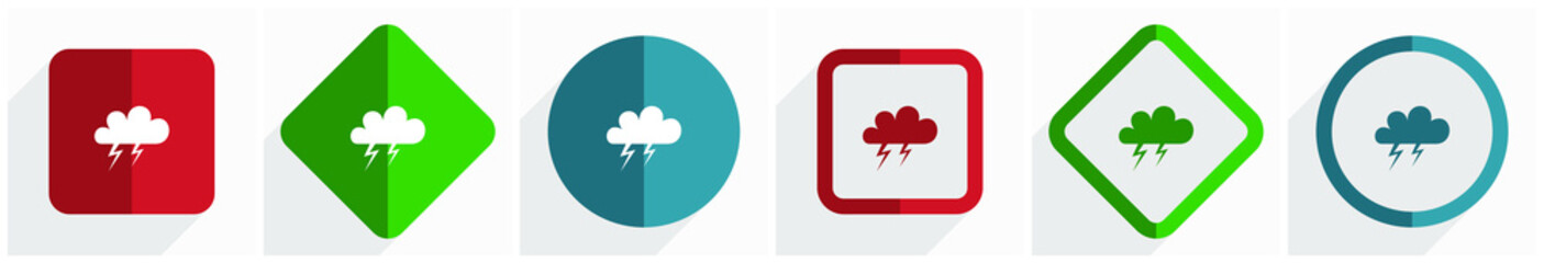Poster - Storm icon set, flat design vector illustration in 6 options for webdesign and mobile applications in eps 10