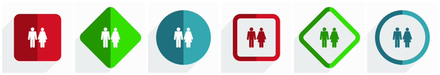 Poster - Couple icon set, flat design vector illustration in 6 options for webdesign and mobile applications in eps 10