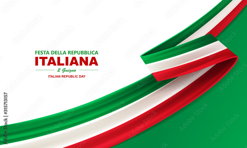 Italian republic day, 2th June, festa della repubblica Italiana, bent waving ribbon in colors of the Italian national flag. Celebration background. - obrazy, fototapety, plakaty 