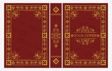 Red And Gold Ornament Of Classical Book Cover Vector Flat Illustration. Decorative Vintage Frame Or Border For Printing On Royal Retro Style Covers Of Books Isolated On White Background