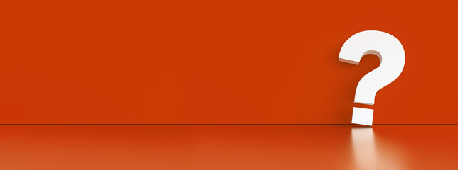 Poster - question mark in front of a red color wall background. Business support concept - 3D Rendering.