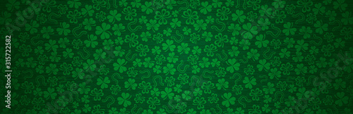Fotomural Green Patricks Day greeting banner with green clovers