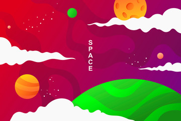 Wall Mural - horizontal space background with abstract shape and planets. falling asteroids. web design. vector i