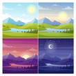 Sea and mountains landscape flat vector illustrations set