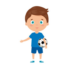 Canvas Print - cute boy playing with soccer ball on white background