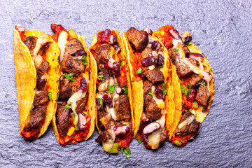 Canvas Print - overview of a tortilla with beef