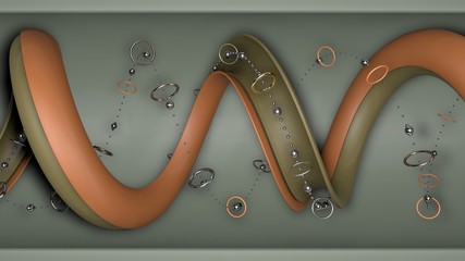 Poster - 3D composition of abstract geometric shapes, silver drops and many small elements. 3D rendering for background images, screensavers.